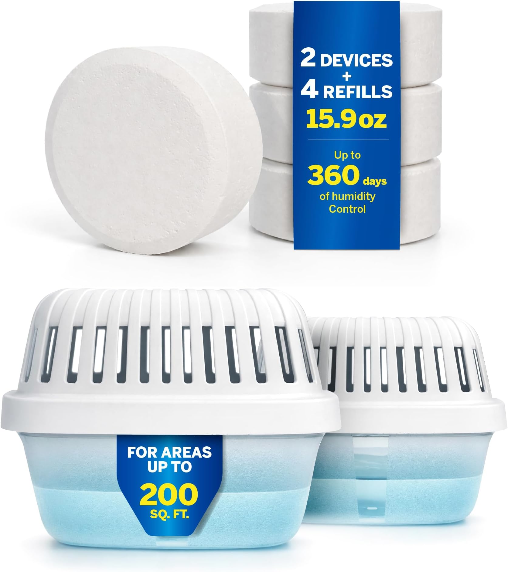 BY HUMEX S.A. Set of 2 Large Moisture Absorbers with 4 Refills Non-Electrical dehumidifiers,Ideal as Moisture Absorbers for Living Rooms, Bedrooms, Bathrooms, and Garages,Medium Size,Humydry