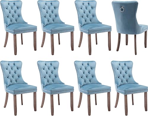 Miniatura 44 de Juego de 6 sillas de comedor modernas, sillas de comedor tapizadas con patas de madera maciza, silla decorativa de terciopelo camello, Sillas de 02-