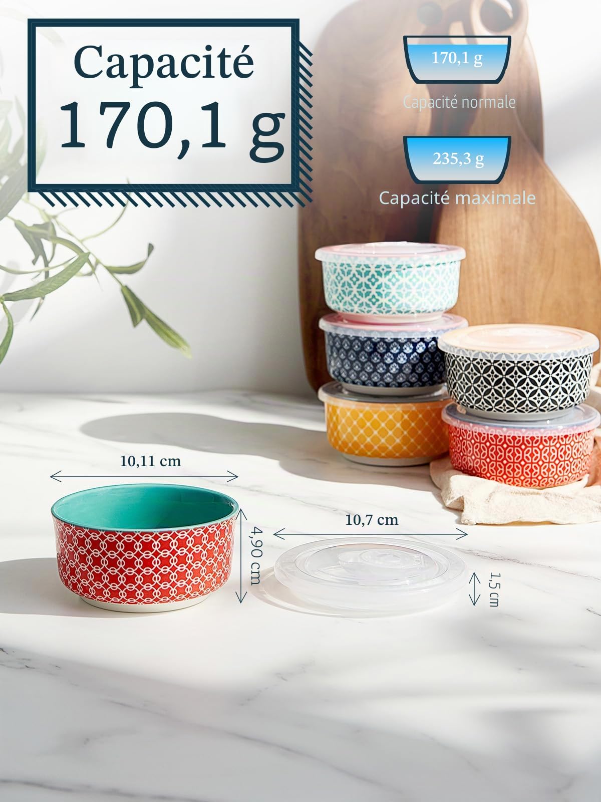 DOWAN Ramequins Lot, 6 X 180 ml Ramequins et Moules à Soufflés en Porcelaine, Ramequin Dessert pour Muffin, Ramequin Four à Pâtisserie, Glace, Sauce, Fruit, Collation, Ø 10cm-Couleurs Vives