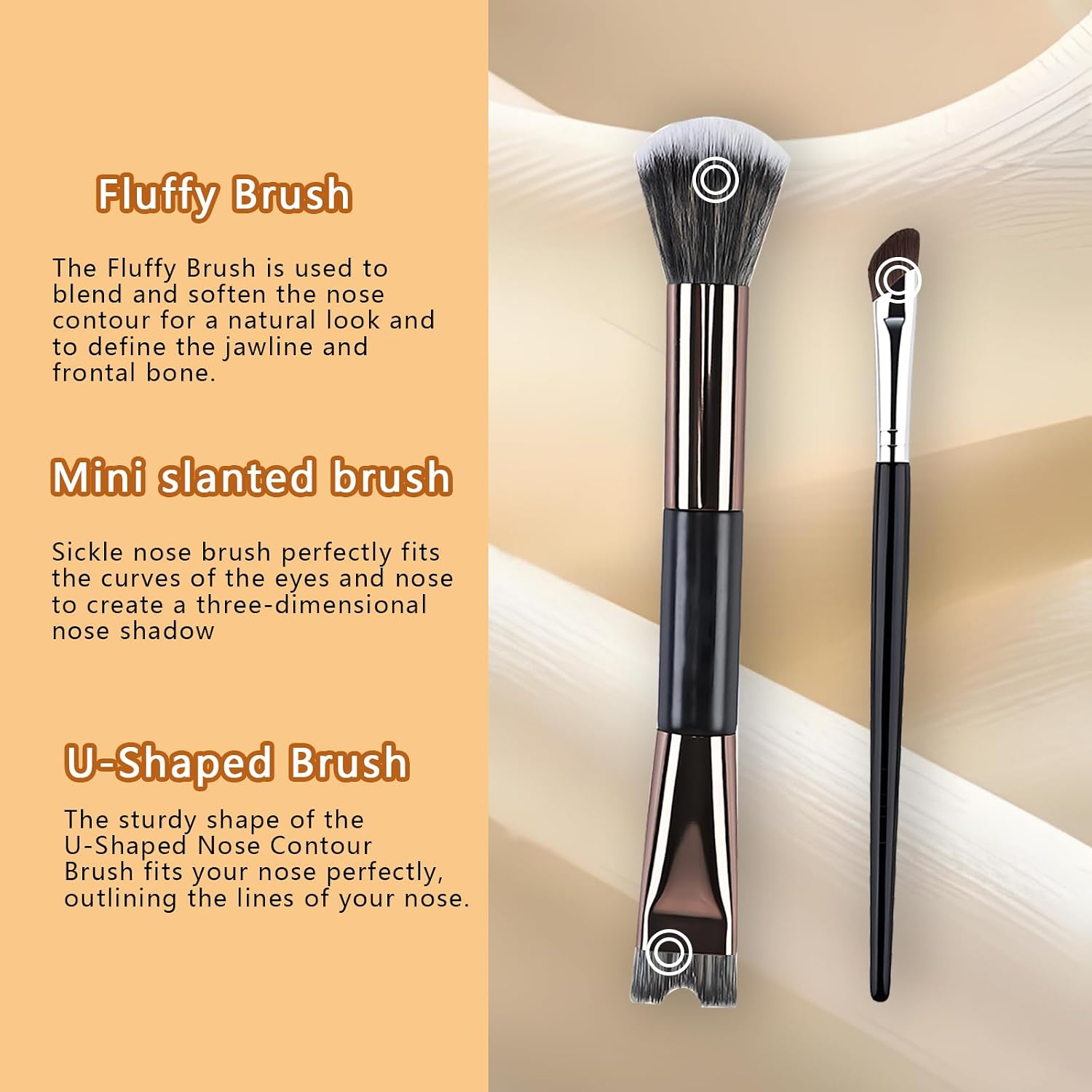 3pcs Nose Contour Brush U Shape,2-in-1 Dual Head Makeup Brush Nose Contour with 2 Pieces Sickle Type Nose Shadow Brush,for Sculpting and Defining