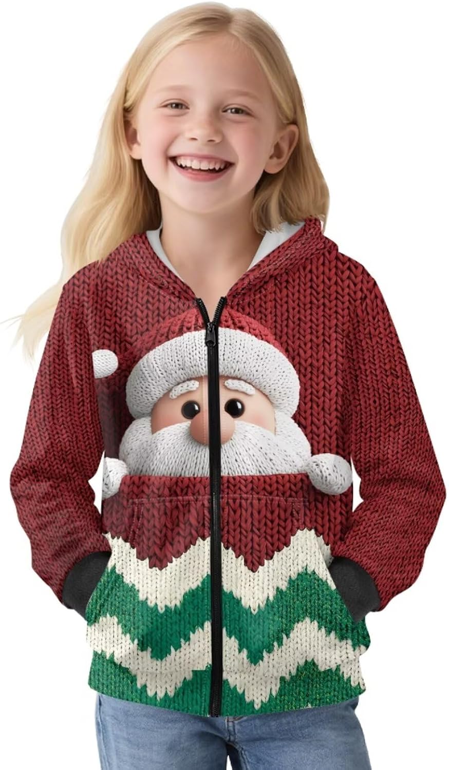 Christmas Full Zip Up Fleece Hoodies for Boys Girls Soft Long Sleeve Hooded Sweatshirts with Pocket