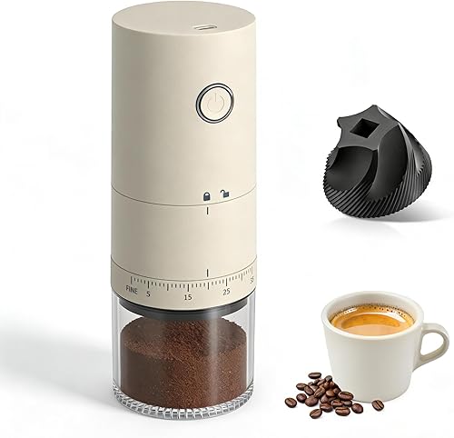 Miniatura 8 de Molinillo de café eléctrico portátil de acero inoxidable 420, molinillo de café recargable con 38 ajustes de molienda ajustables (blanco)