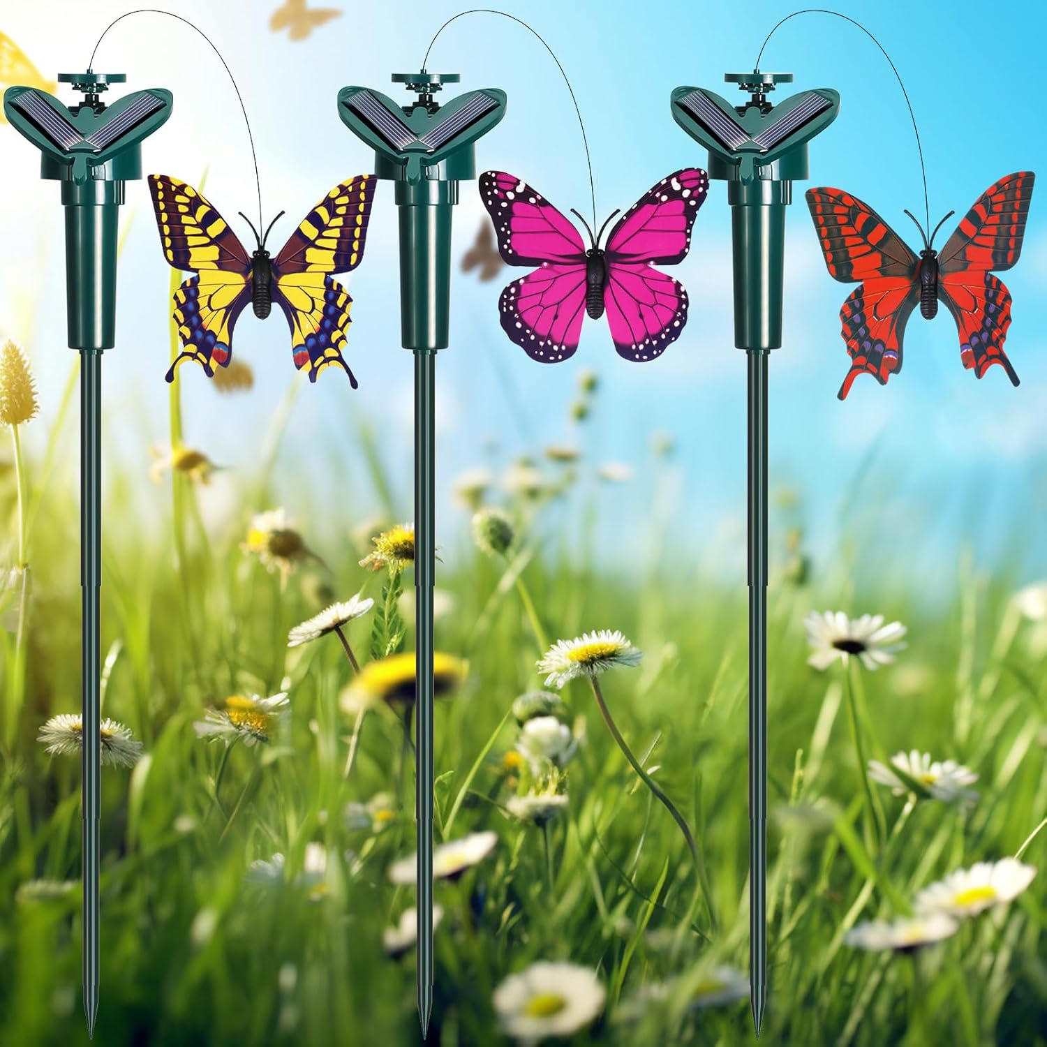 3 Pcs Solar Flying Moving Fluttering Waterproof Garden Stakes Decorations for Home Yard Pathway Garden Landscape Christmas Outdoor Indoor Centerpieces Gift Decorations (Butterfly)