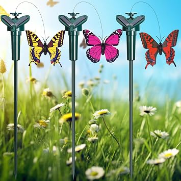 Rossesay 3 Pcs Solar Flying Moving Fluttering Waterproof Garden Stakes Decorations for Home Yard Pathway Garden Landscape Christmas Outdoor Indoor Centerpieces Gift Decorations Butterfly