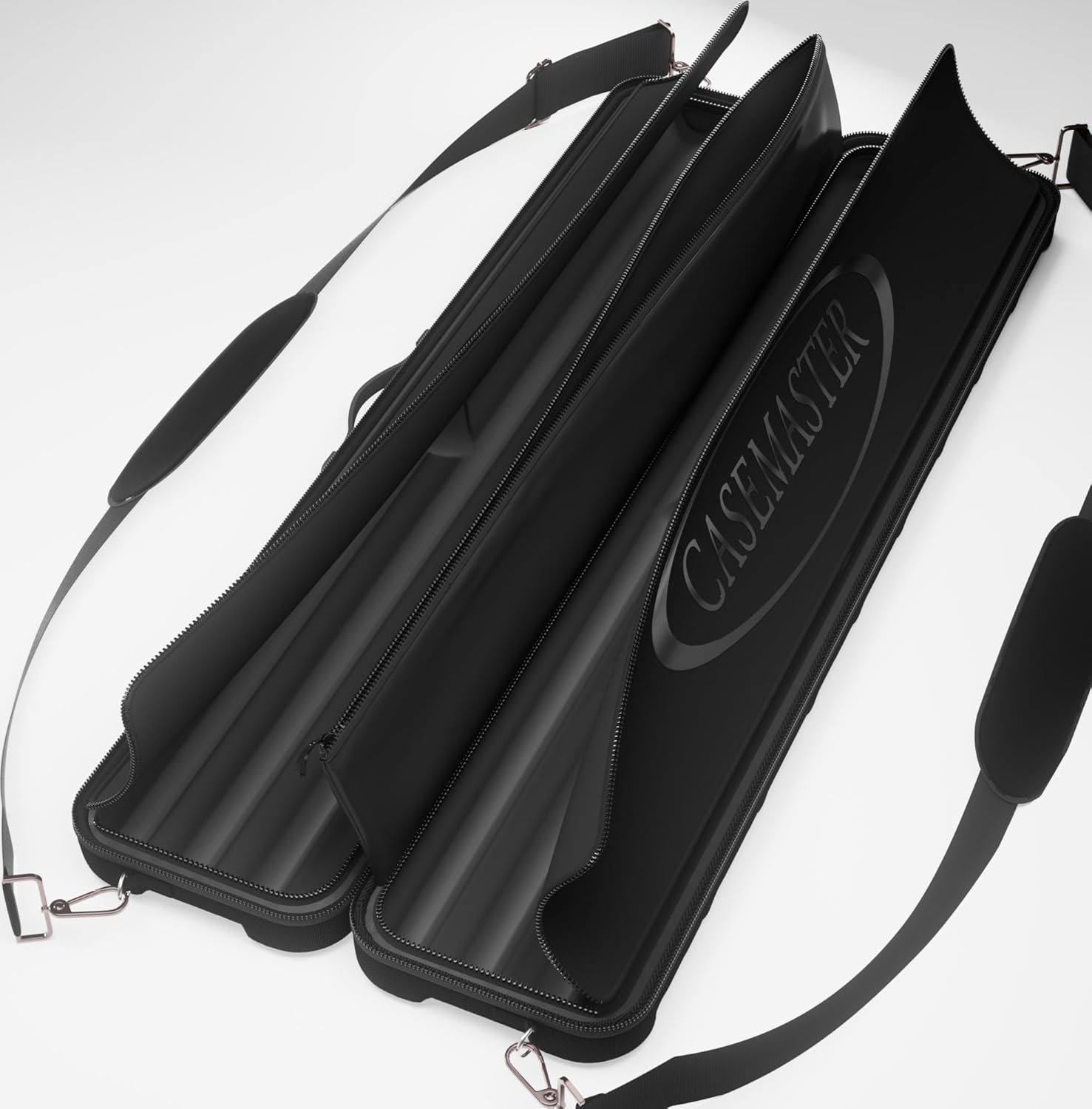 Casemaster Parallax 4x4 Billiard Cue Case, Holds 4 Butts and 4 Shafts, Foam-Padded Interior, 600D Oxford Fabric, Backpack Straps, Black