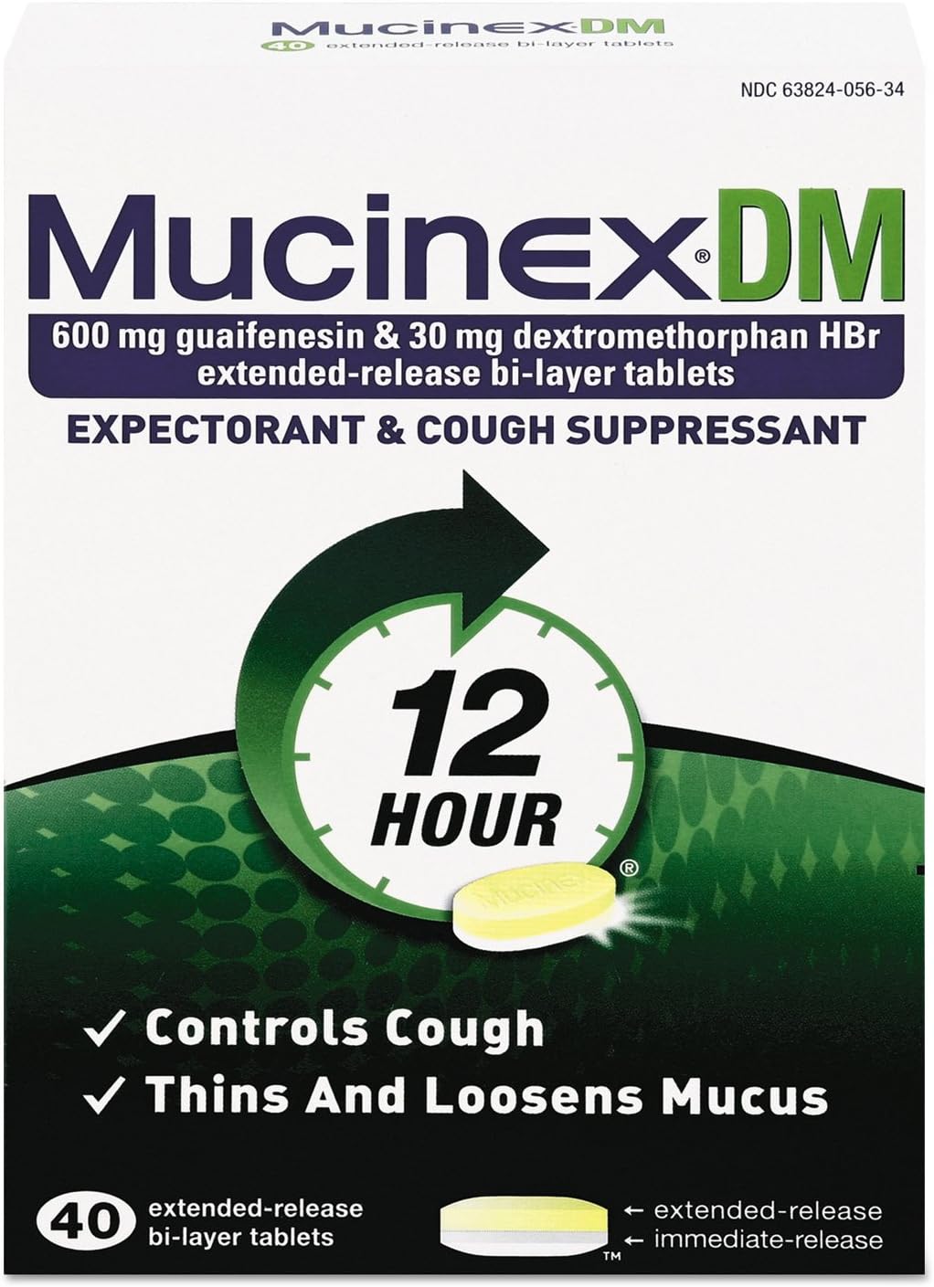 Mucinex DM 12-Hour Expectorant and Cough Suppressant Tablets, 40 ct