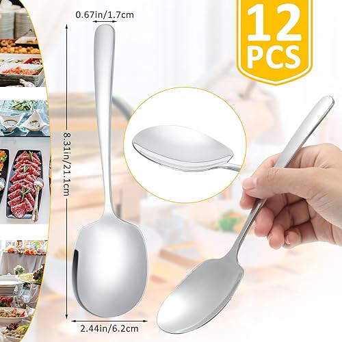 Miniatura 2 de Juego de 12 cucharas de servir de acero inoxidable para buffet de 8.3 pulgadas, utensilios de servir grandes, aptas para lavavajillas, cucharas de