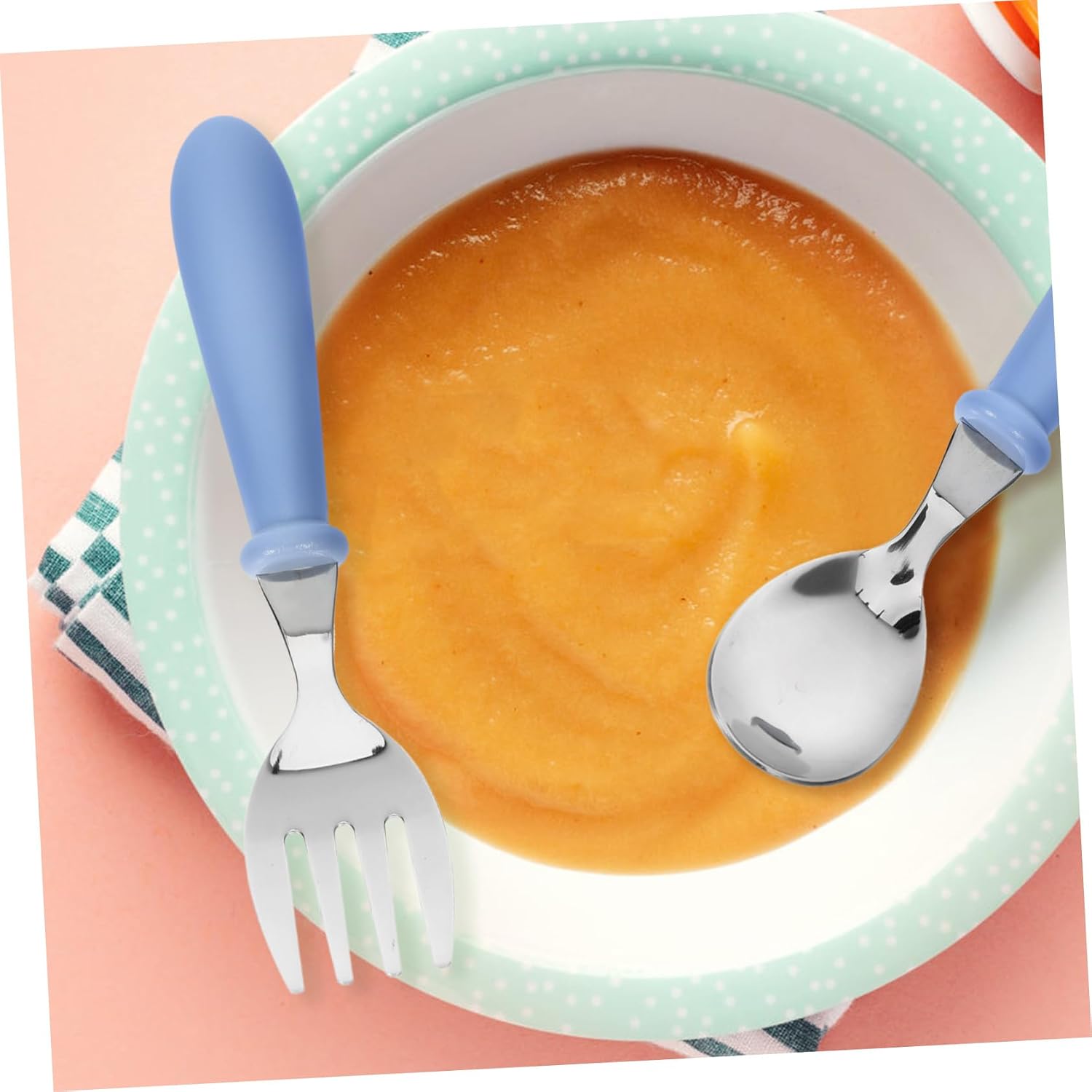 HANABASS 4Pcs Utensils Set Forks and Spoons for Safe Tools Portable Lightweight Design for Independent Eating for Boys