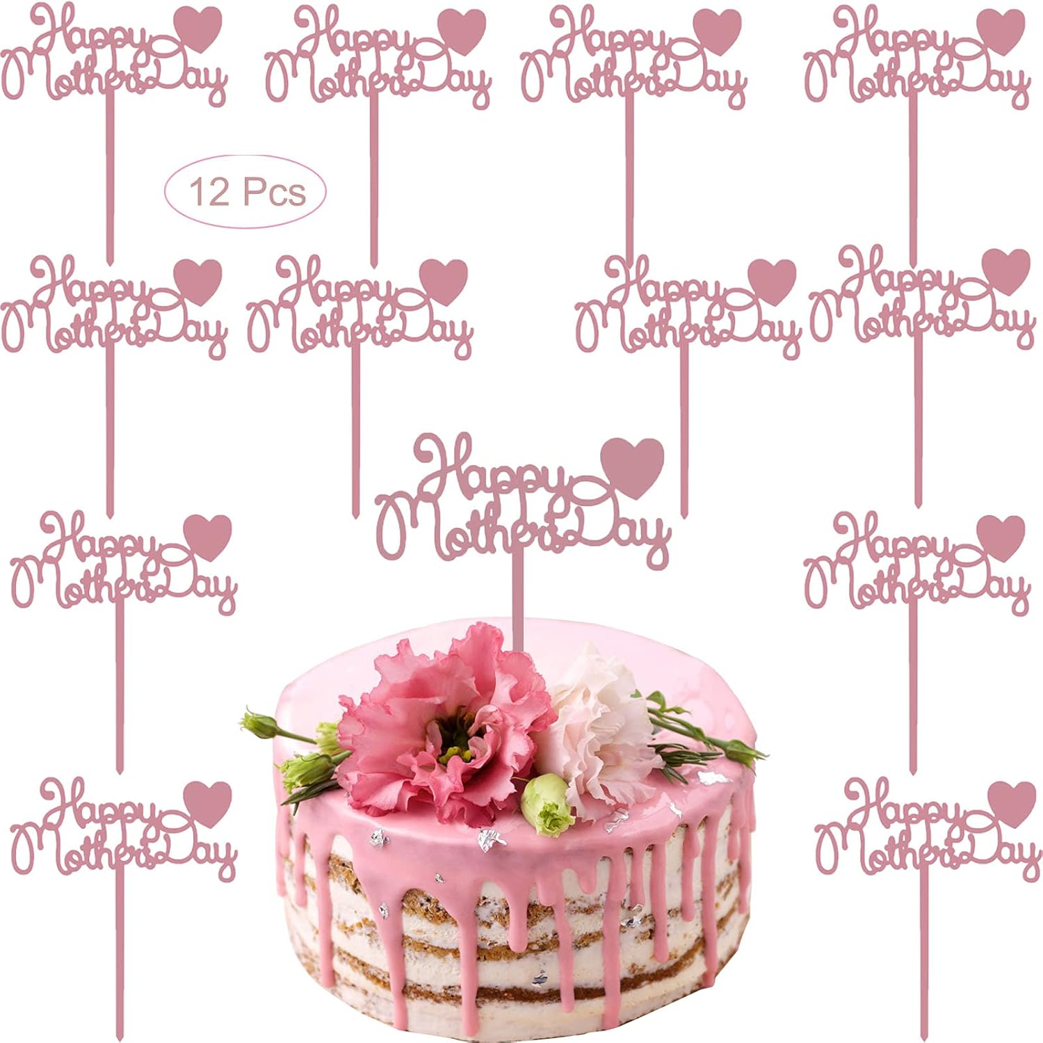 Amazon.com: 12Pcs Happy Mother's Day Cake Topper Acrylic Cake Topper ...