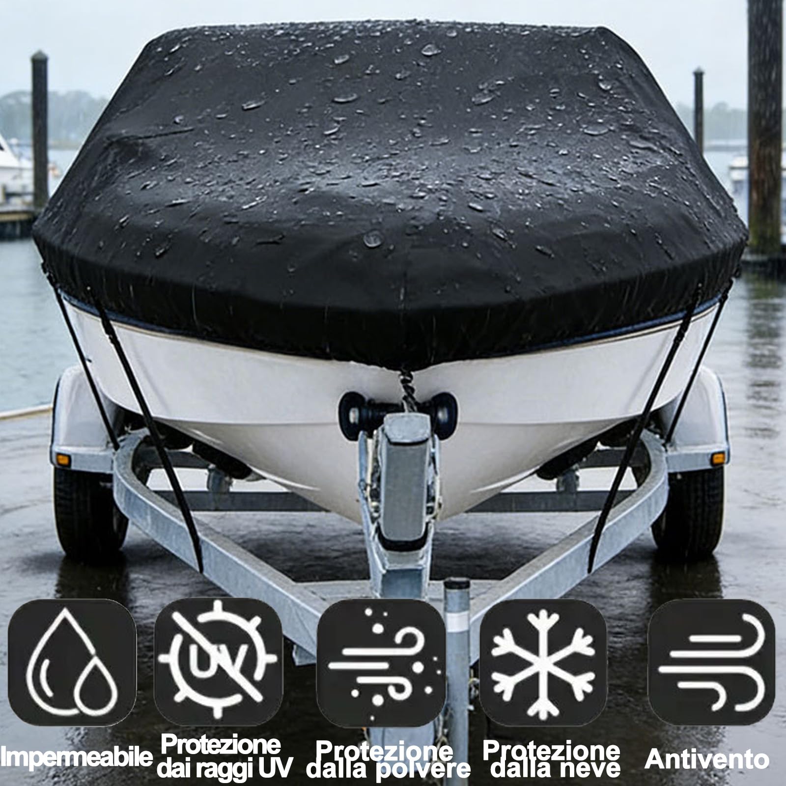 Copri Barca Adatto A Scafo A V,Tri-Scafo,Tessuto Oxford 420D Telo Copribarca,Antipolvere a Prova Uv per barche, con custodia, per yacht, motoscafo, Runabout（blu-17-19FT）