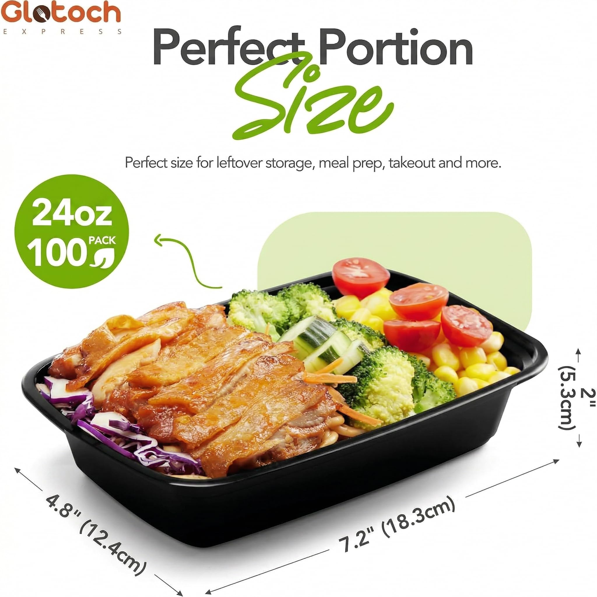 Glotoch Express Meal Prep Containers 24oz-100 Pack (200-Piece) Reusable Food Storage Containers with Lids Microwave, Freezer, Dishwasher Safe - Leakproof & BPA Free Durable Plastic Bento Box for To Go Take Out in use