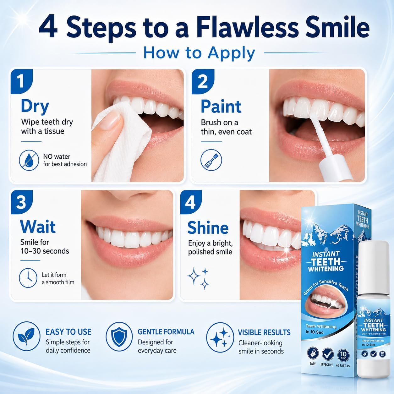 Tooth Paint, Instant Teeth Whitening, Teeth Whitening Paint Kit, Portable Tooth Polish Uptight White, Regain Confident Smile - m