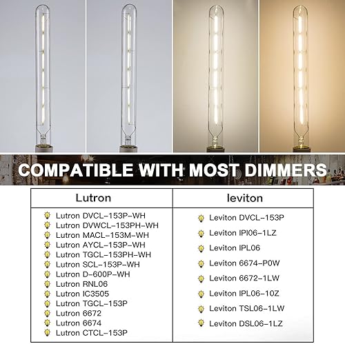 Miniatura 6 de Bombillas LED regulables T30 antiguas, bombilla tubular Edison blanca cálida, bombilla de tubo largo, estilo E26, bombilla de filamento LED vintage,