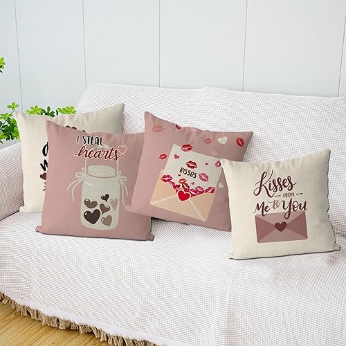Miniatura 5 de GAGEC Juego de 4 fundas de almohada para el día de San Valentín de 18 x 18 pulgadas, juego de 4 fundas de almohada con texto en inglés All You Need
