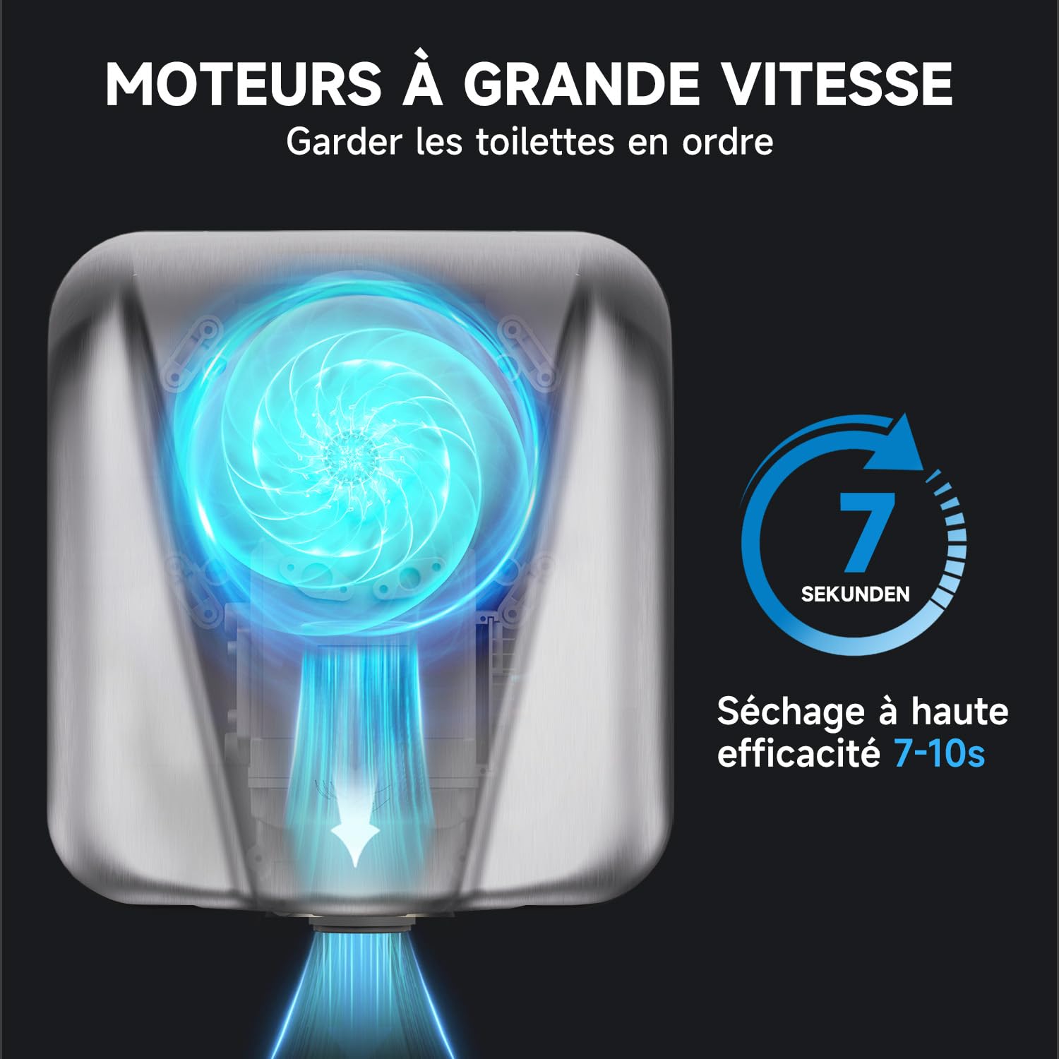AIKE Elephant Sèche Mains Commercial, Haute Vitesse, Acier Inoxydable Durable pour Toilettes à Fort Trafic, 220V Brossé AK2812