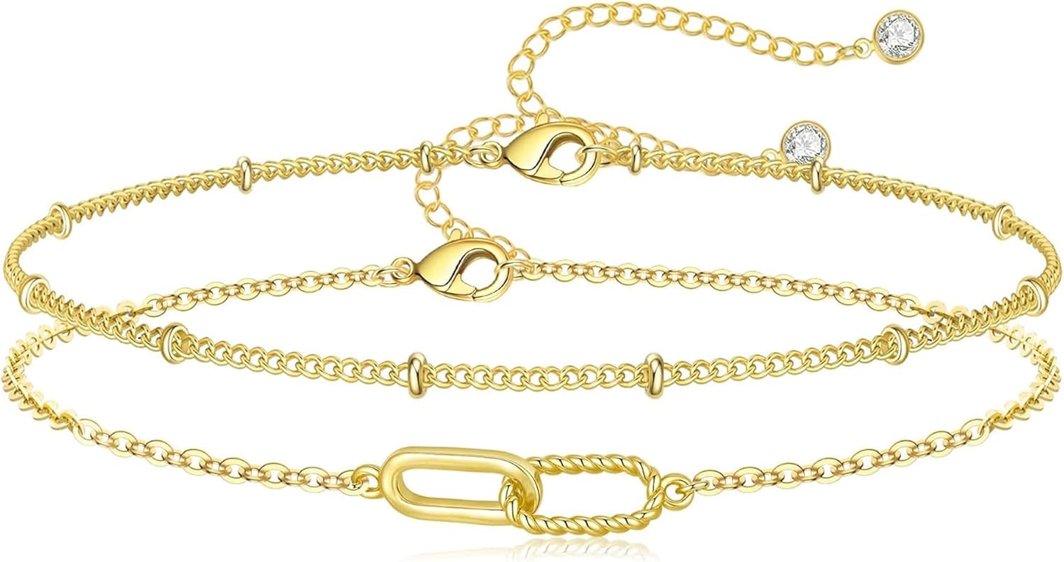 Turandoss Gold Bracelets for Women - Dainty 14K Gold Plated Interlocking Circles Bracelet Interlocking Cubic Zirconia Circles Bracelets Layered Twisted Circle Bracelet for Women Birthday Gifts