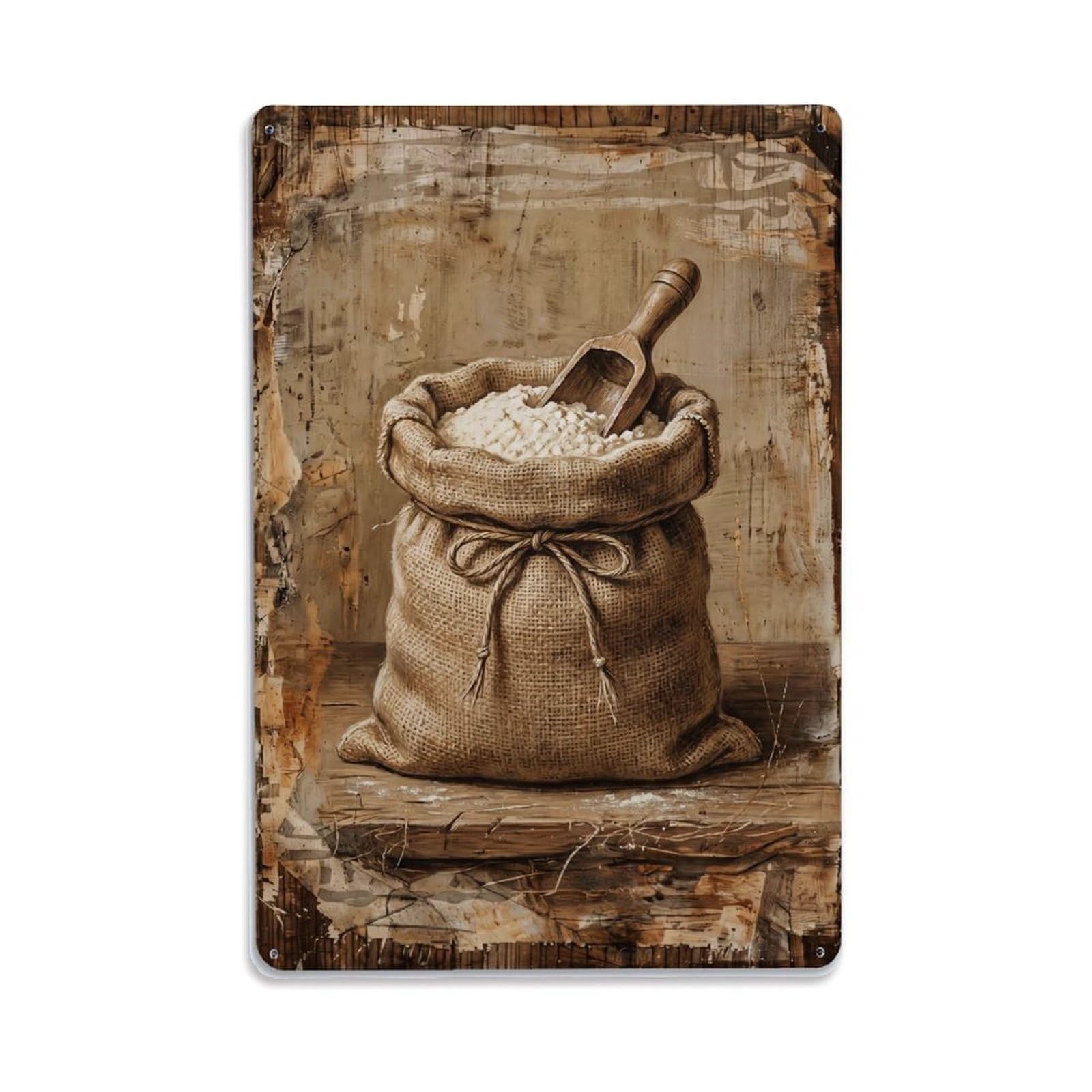 Country Kitchen Flour Sack Baking Countryside Home Vintage Metal Tin Sign Plaque Wall Decor for Cafe, Club, Garden Metal Poster 8x12Inch