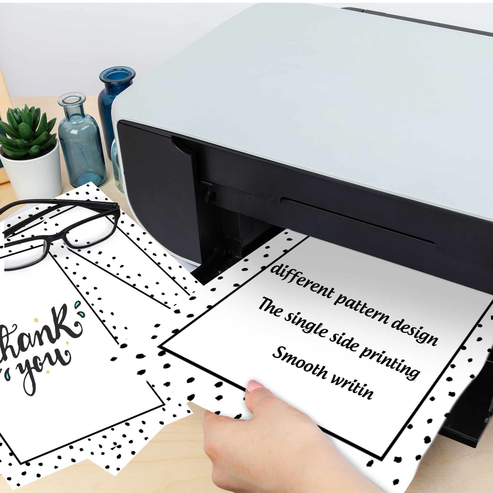 FYSUIMU 80 hojas de papel de papelería de lunares negros con membrete de carta, papel de impresora de computadora de una sola cara, papel para notas, tarjetas de felicitación, invitación, impresión de