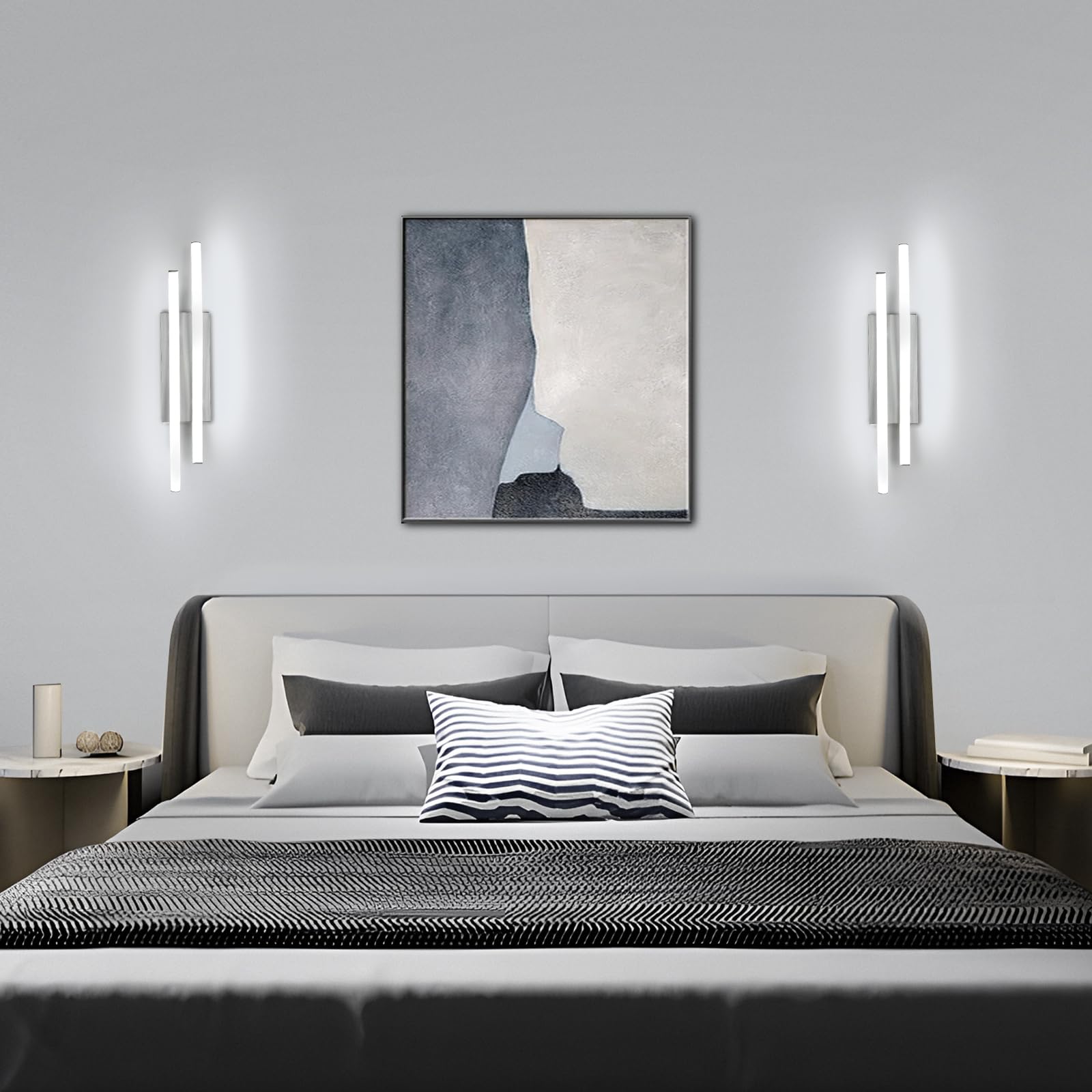Comely 2 Pezzi Applique da Interno LED, 14W 1575LM Moderna Lampada da Parete per Interni, Lampada a Muro per Soggiorno Camera da Letto, Luce ianca 6500K, Argento, 41cm