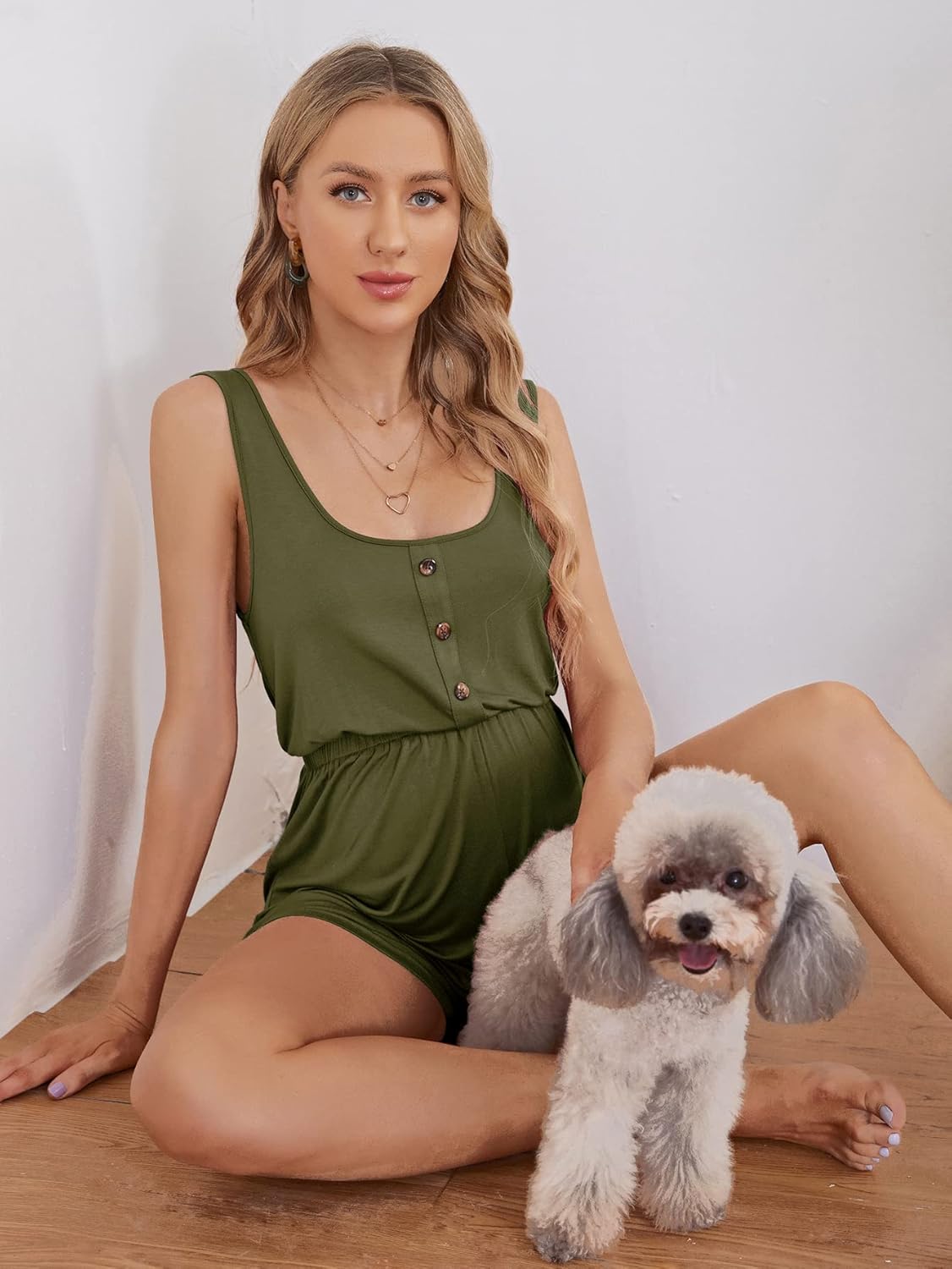 Verdusa Women's Maternity Scoop Neck Button Front High Waist Tank Romper - Image 4