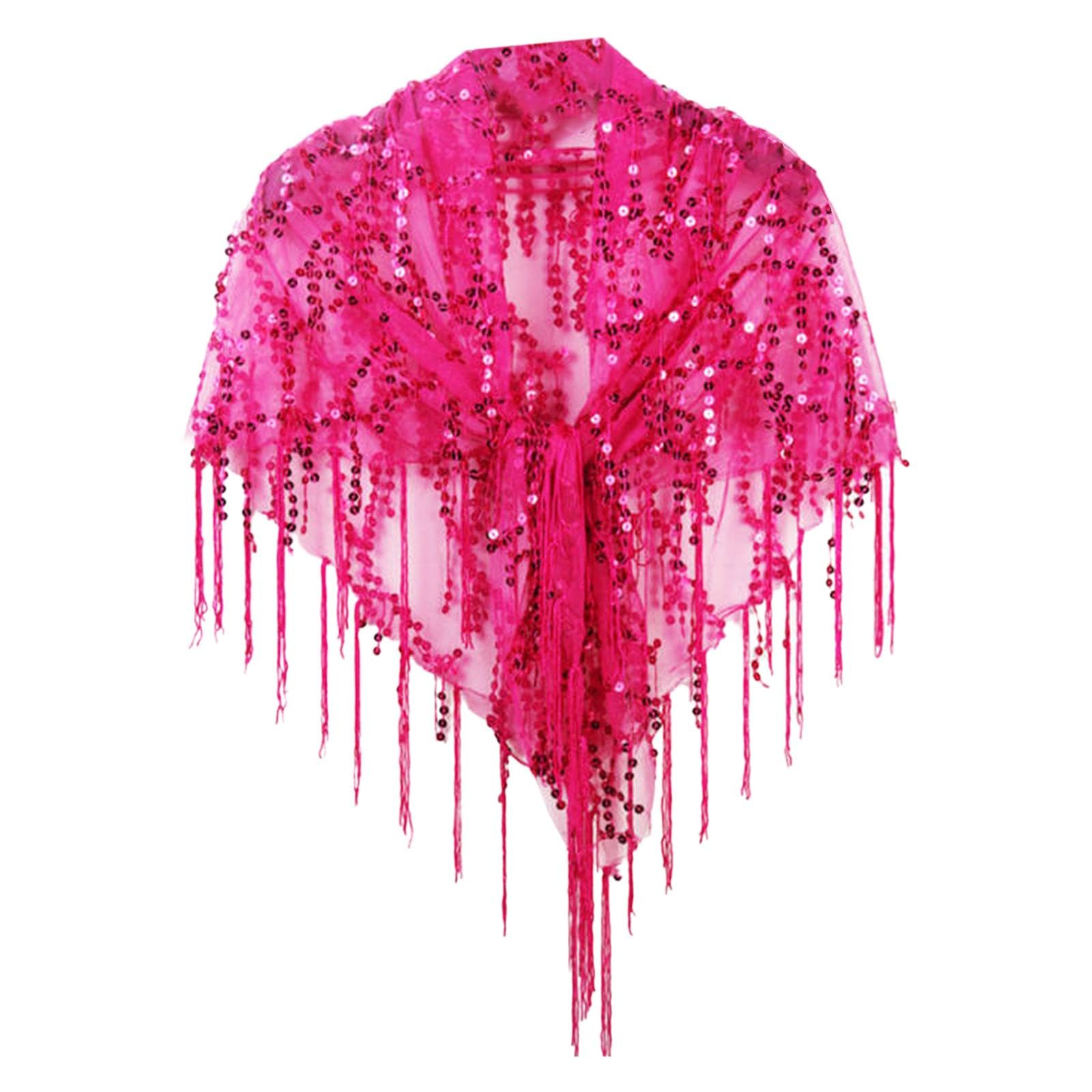 Women Shawl Wrap Ladies Soft Sequin Bridal Shawl for Evening Festival Summer Rose Red-image-18