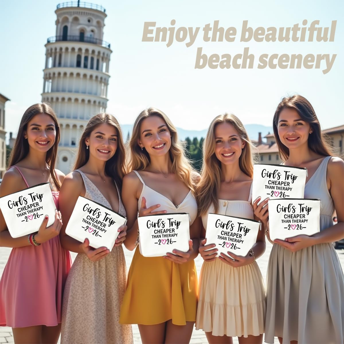 6 PCS Girls Trip Gifts Favors 2026 Girls Weekend Gifts for Women Bestie Gifts Friend Gifts Girls Trip Favors for Her Sister Niece Friendship Holiday Vacation Makeup Bag Weekend Bags for Women