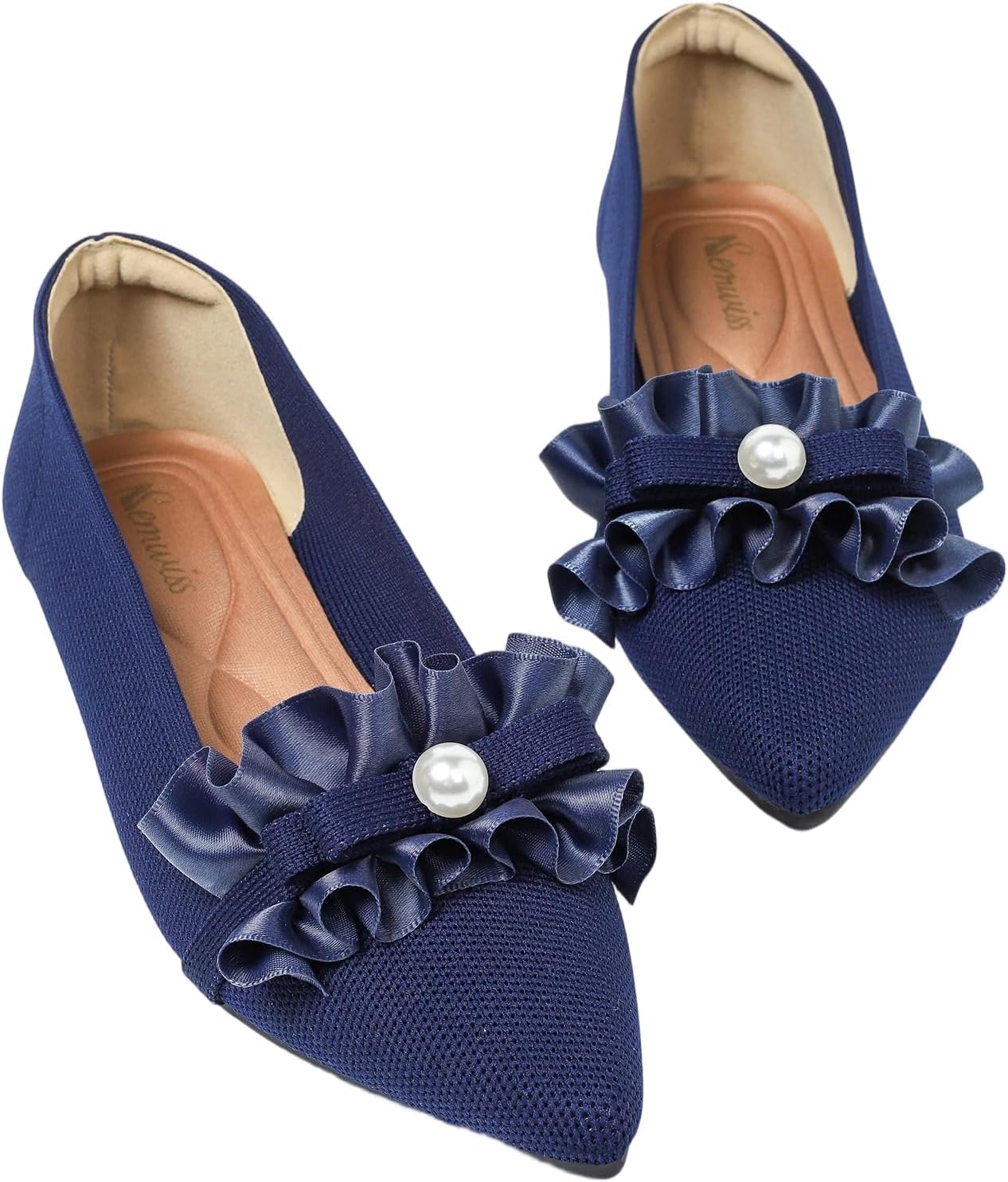 Semwiss Pointed Toe Flats for Women Dressy Ballet Flats Comfortable Shoes for Work Business Casual with Pearl