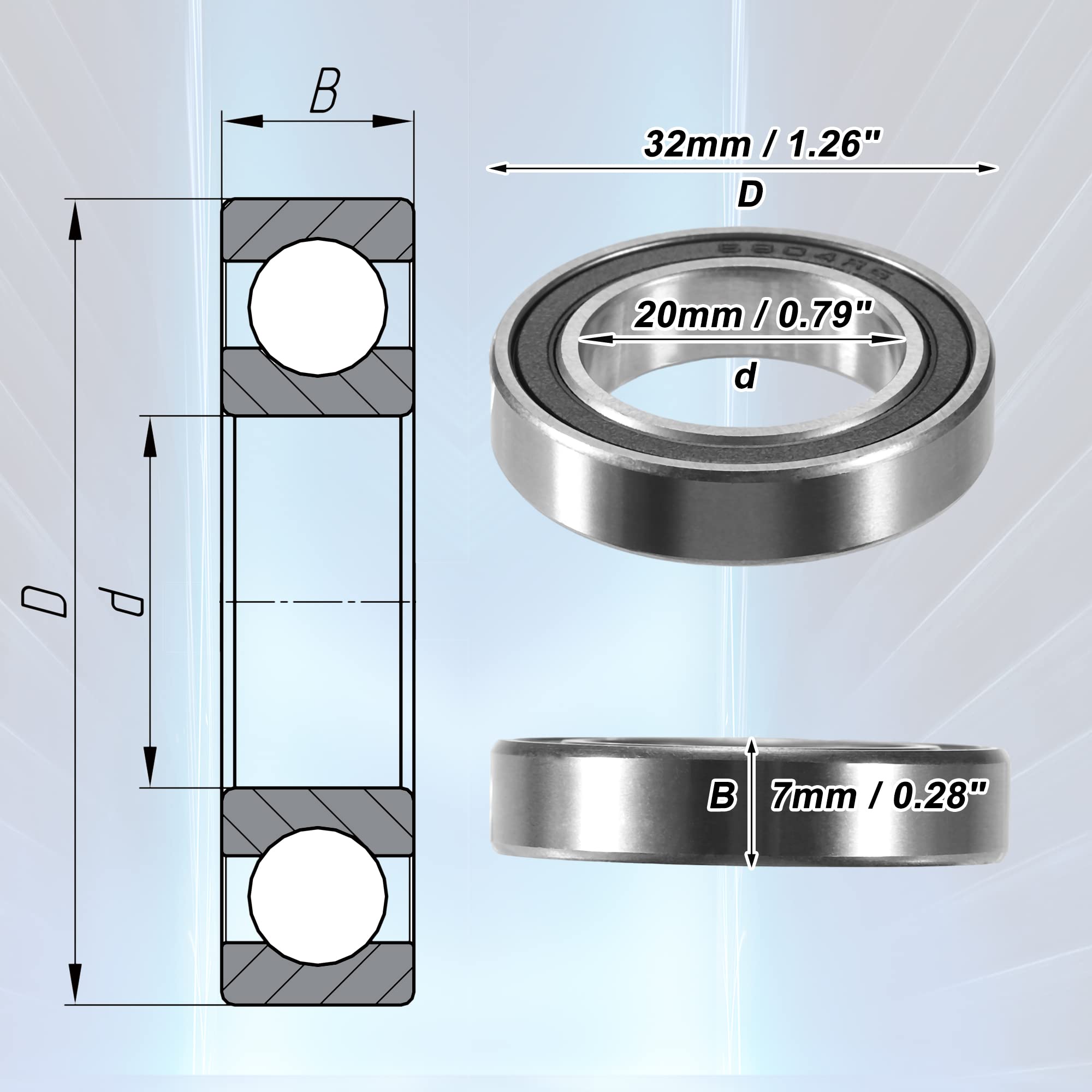 S6804-2RS Ceramica Premium 20mm/32mm/7mm S6804RS Inox Cuscinetti A Sfera - Foto 12