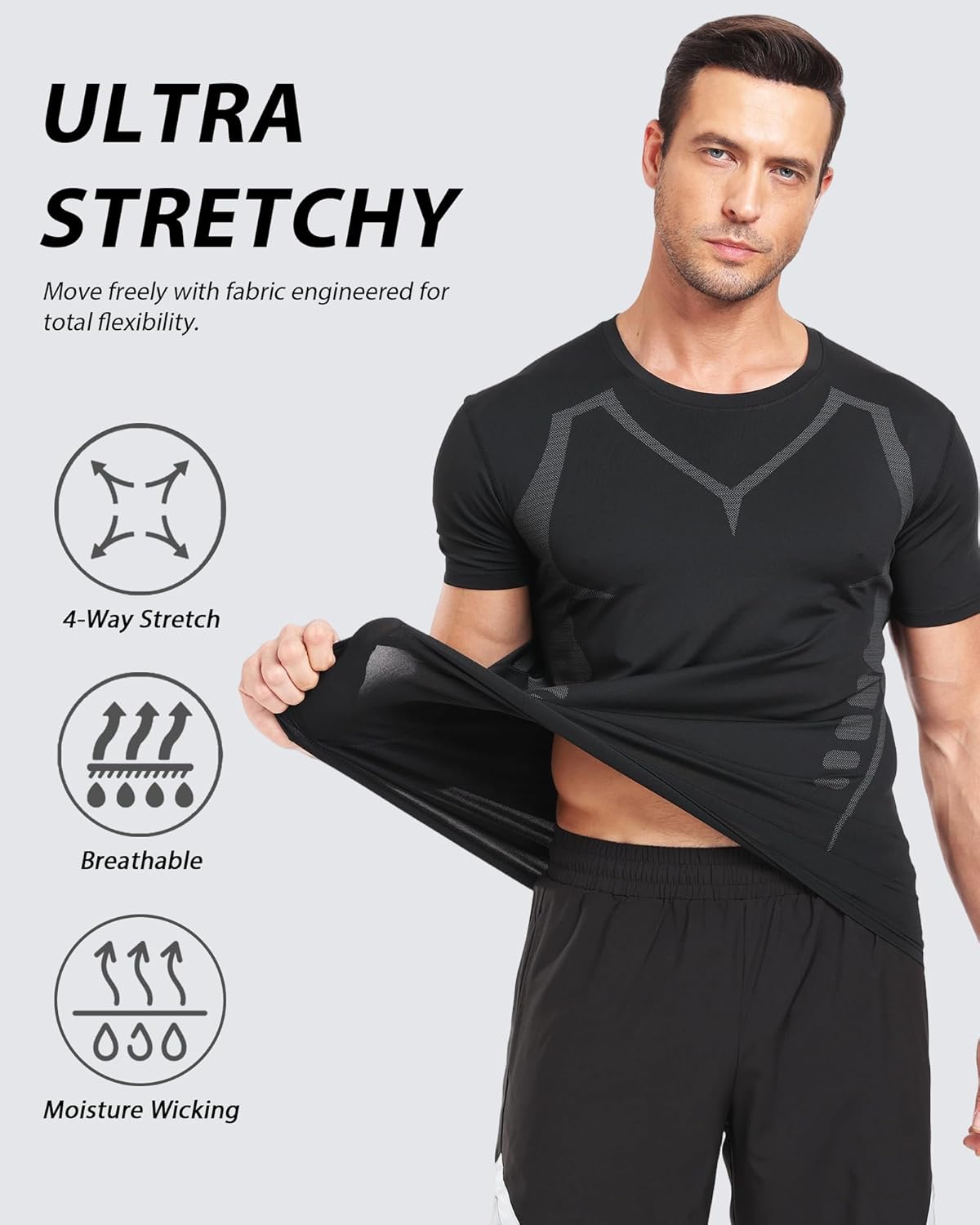 Workout Shirts for Men, Quick Dry Athletic Gym Active T Shirt for Running, Breathable Outdoor Training Shirts