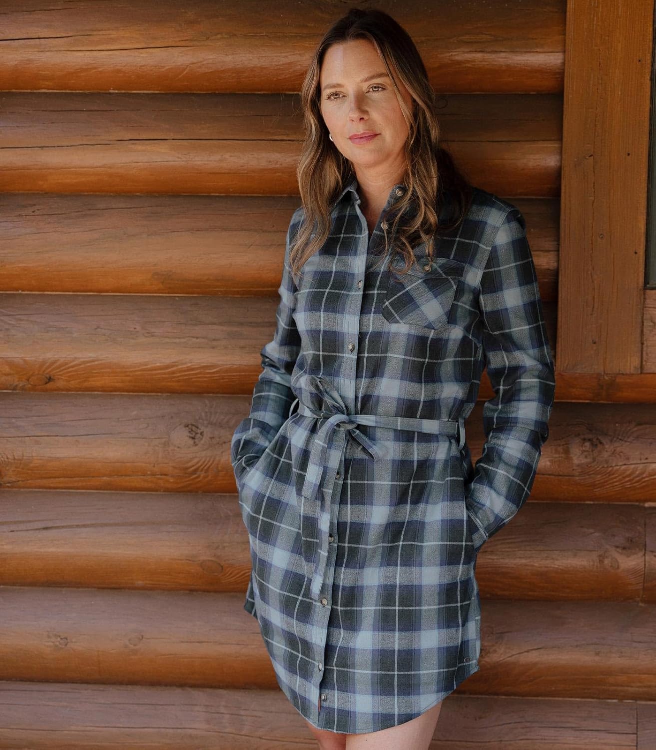 Legendary Whitetails Womens Plaid Flannel Dress with Pockets and Belt Long Sleeve Button Up Tunic - Image 2