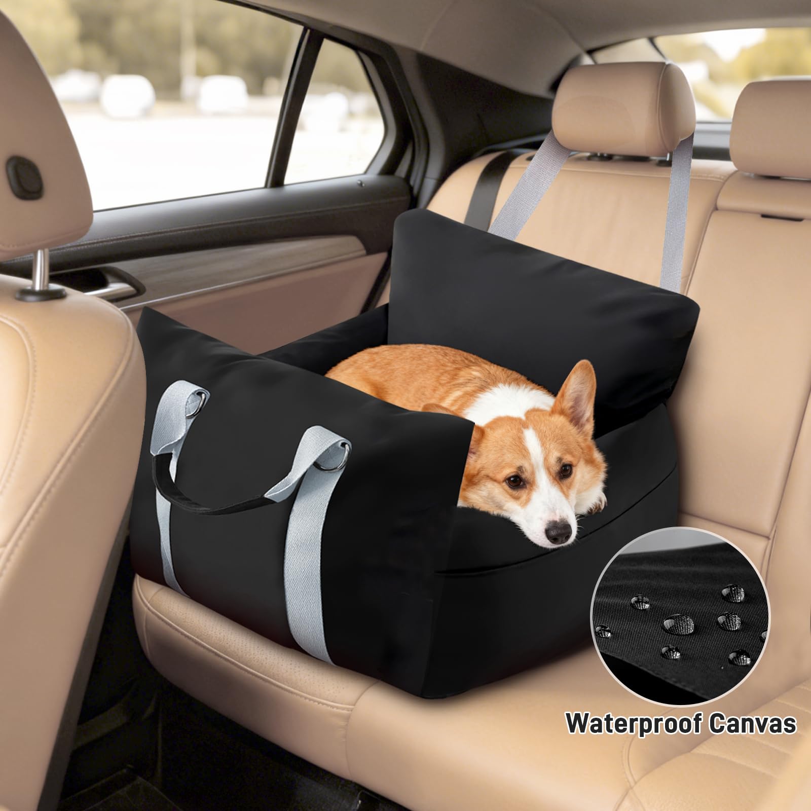 Waterproof Dog Car Seats for Small Medium Dogs, Dog Booster Seat 4in Memory Foam Pet Car Seat up to 40 lbs with Pockets, Travel Pet Car Seat with Detachable Washable Cover and Cushion - image 5