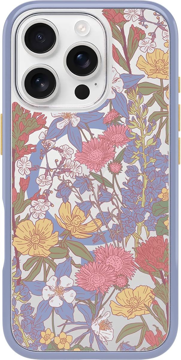 Funda transparente OtterBox Symmetry Series para iPhone 16 Pro - Púrpura floral - Funda ultrafina y elegante para iPhone, funda floral para iPhone