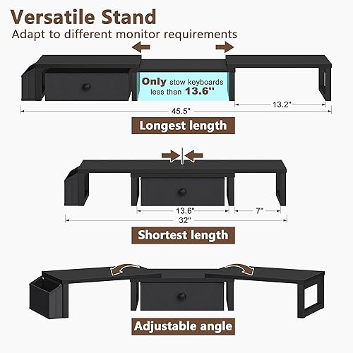 Miniatura 4 de LANDVOI Soporte de monitor doble resistente, con capacidad para 2 pantallas de hasta 27 pulgadas, elevador de monitor de longitud y ángulo