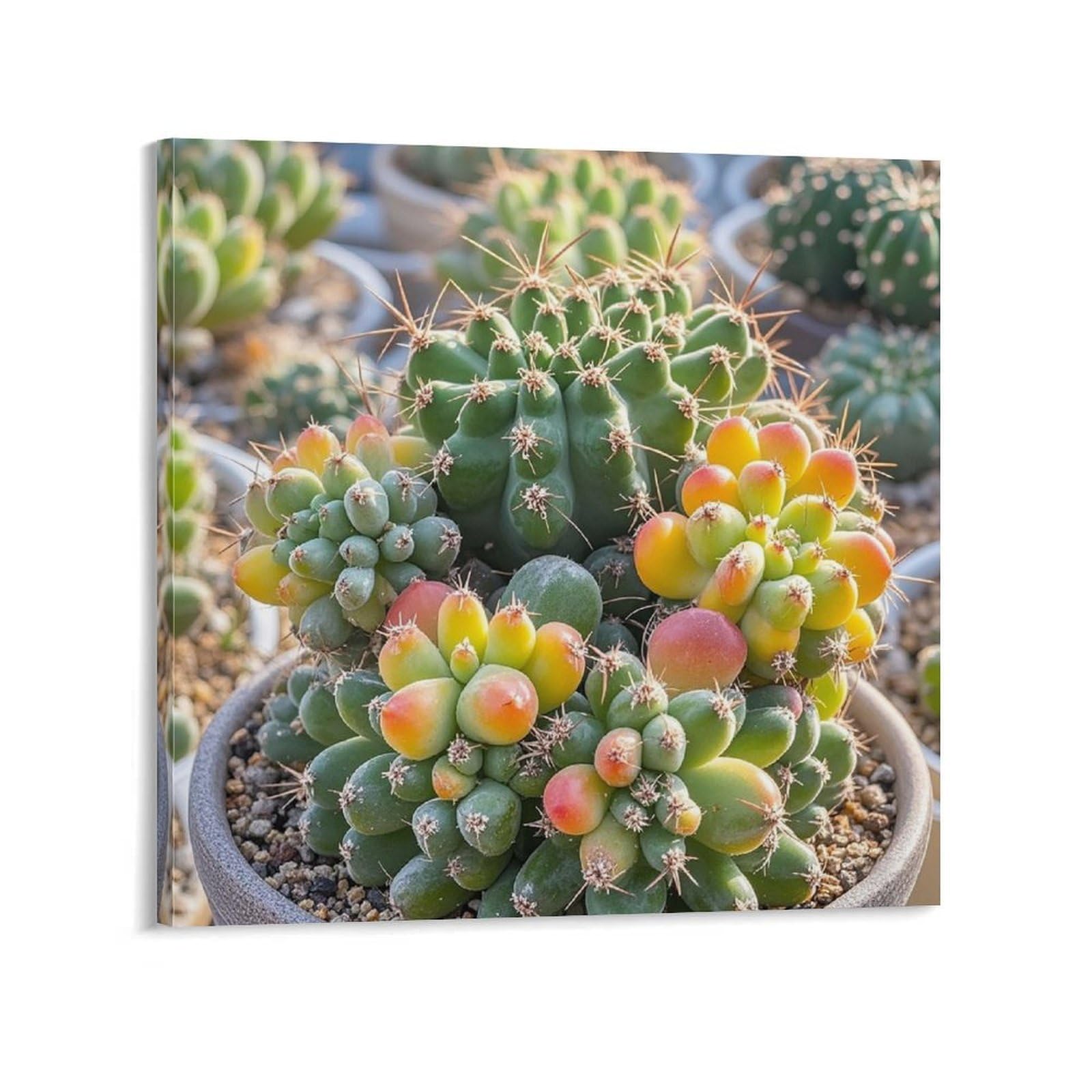 KLOPH Cute Succulent Cactus Canvas Wall Art for Living Room 10x10inch Modern Artwork Painting for Bathroom Hanging Canvas Prints Aesthetic Wallart for Bedroom Kitchen Office Wall Decor