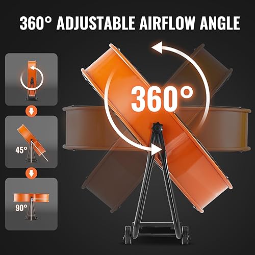Miniatura 5 de VEVOR Ventilador de tambor industrial de 24 pulgadas, ventilador de alta velocidad de 8900 CFM con control de velocidad continuo, inclinación