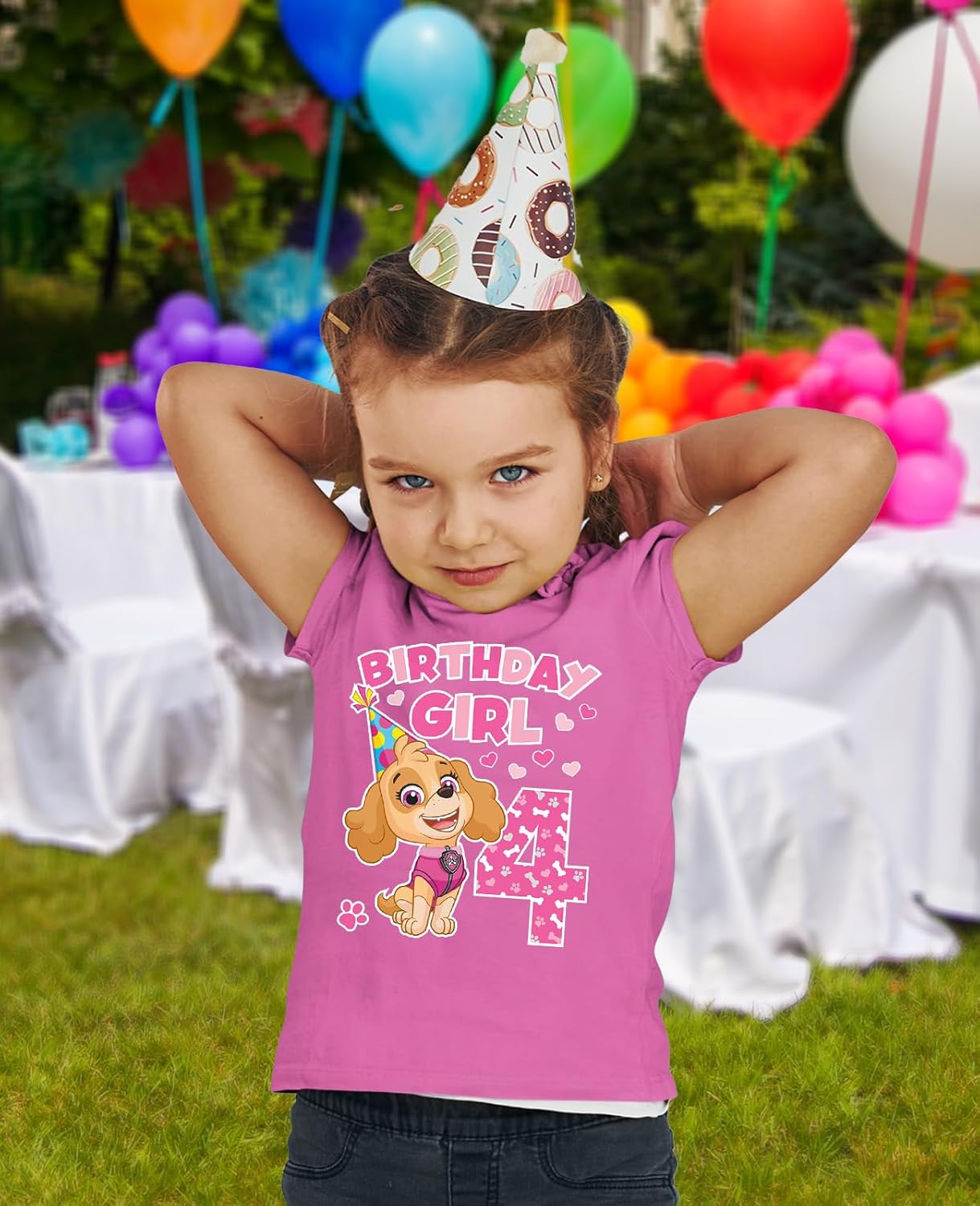 Paw Patrol Skye 4th Birthday Girls Fitted Shirt - Cute Pink Tee and Fun Party Gift for 4-Year-Olds