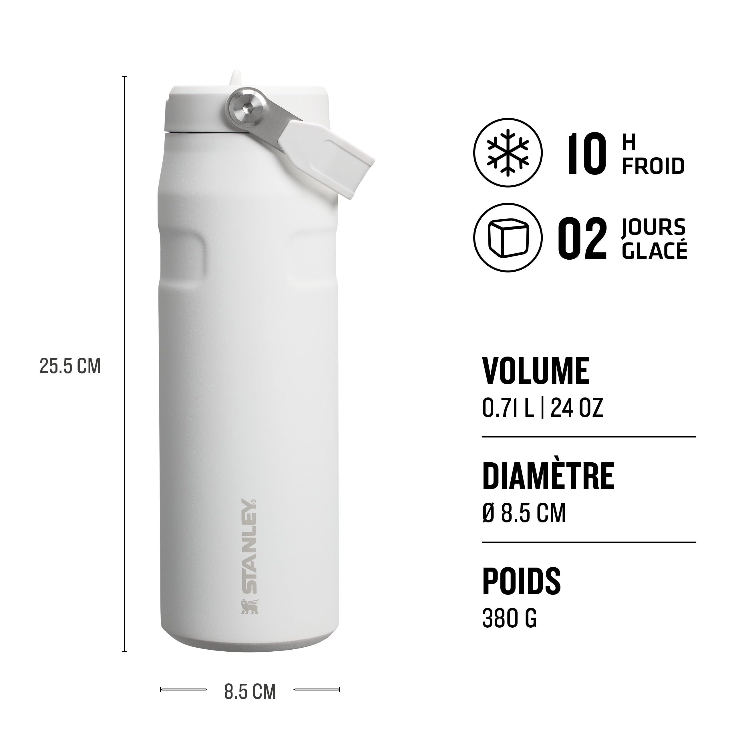 Stanley 1913 Flip Straw 2.0 Gourde Isotherme Avec Paille 0.7L - 10 Heures Froide - 2 Jours Glacée - Acier Inoxydable - Sans BPA - Etanche - Lavable Au Lave-Vaisselle - Thermos - Frost