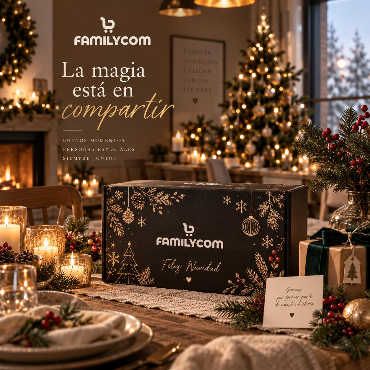 Familycom Cesta de Navidad Gourmet - Lote Navideño de Regalo con Turrón, Mantecados, Polvorones, Embutidos Ibéricos, Selección de Vinos y Champagne, Dátiles y Barquillos - Surtido de Chocolates