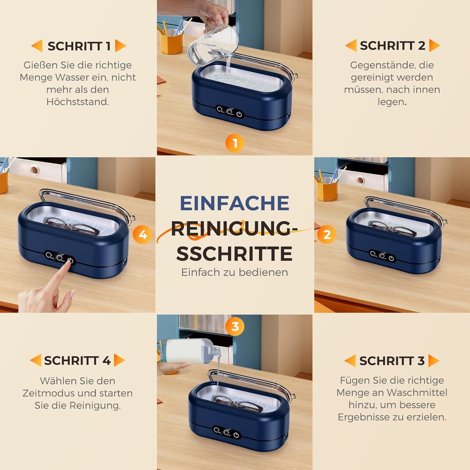 Ultraschallreinigungsgerät, 48000Hz Ultraschallreiniger, Brillenreinigungsgerät, 350ml Ultraschallreiniger, mit 2 Reinigungsmodi, geeignet für Schmuck, Brillen, Uhren, Ringe, Zahnersatz usw