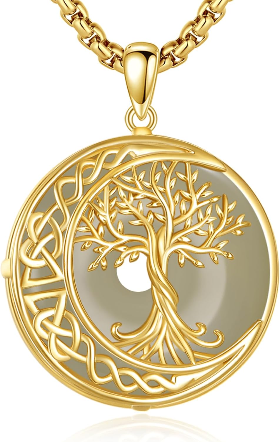 Tree of Life Necklace 925 Sterling Silver Genuine Jade Pendant Gold Plated Celtic Knot Moon Jewelry Gifts For Women Men