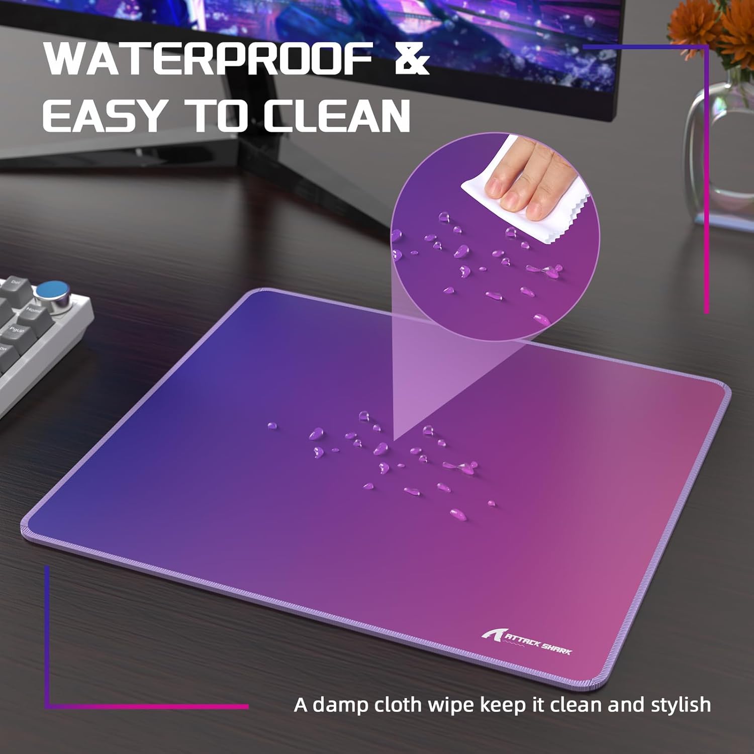 Attack Shark CM03 Gaming Mouse Pad with Rainbow Film Coating, Ultra-Smooth,Water-Resistant,Anti-Slip Rubber Base,4mm Thick Cushioning for Esports and Professional Gaming, Cool Touch&Easy to Clean