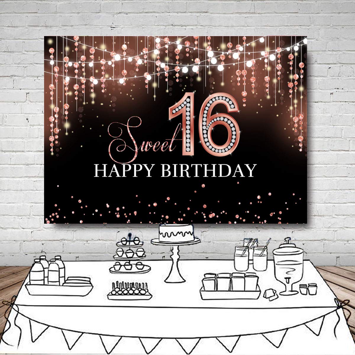 Buy Sensfun Sweet 16 Birthday Party Backdrop Rose Gold Shiny Glitter ...