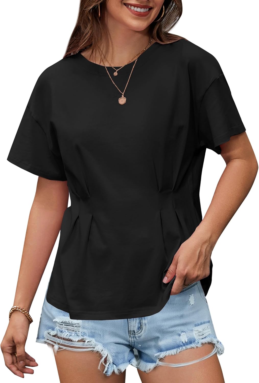 Avanova Women Peplum Top T Shirts Babydoll Short Sleeve Summer Tee