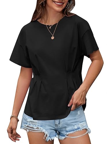 Avanova Women Peplum Top Cinched Waist Short Sleeve T Shirts