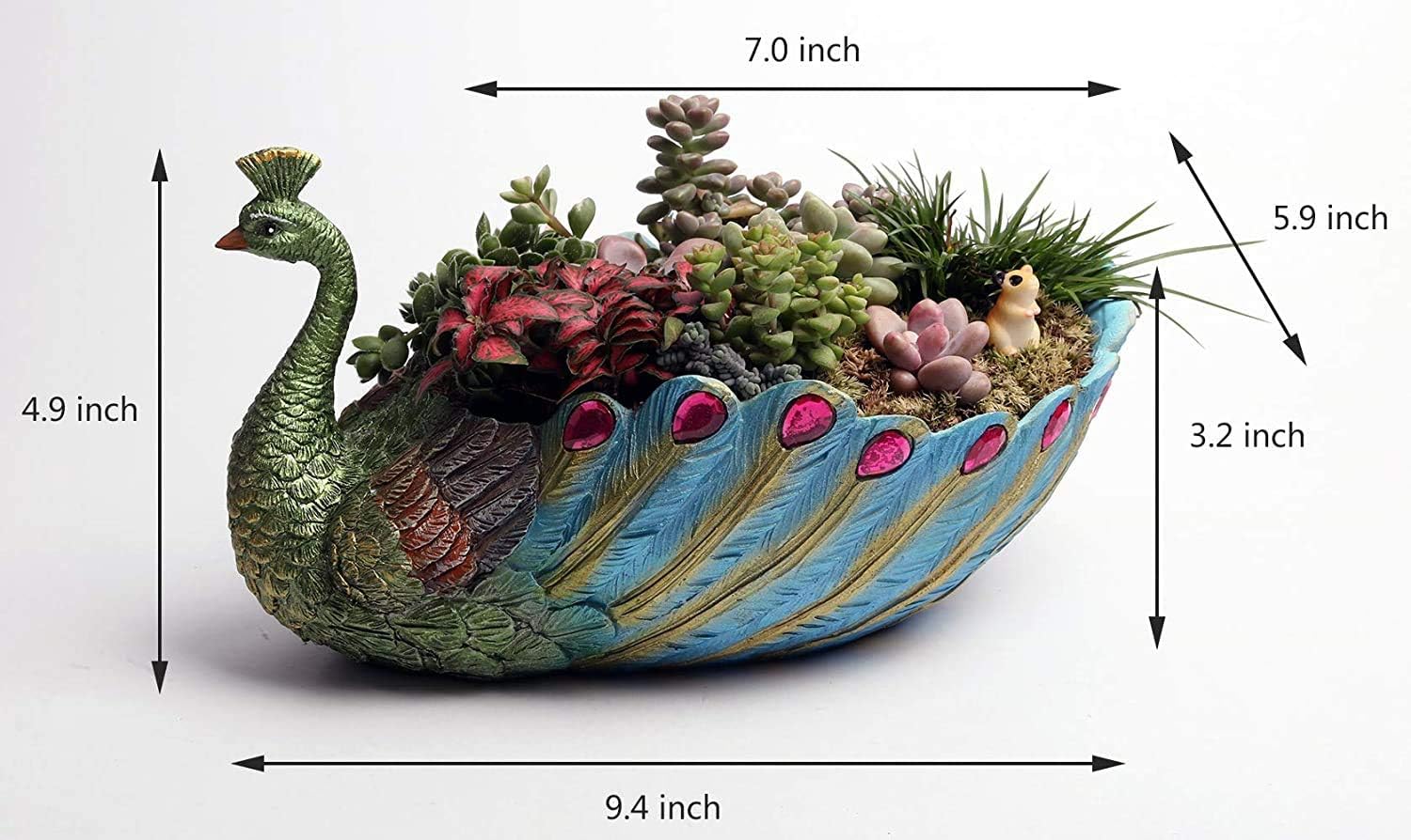 Succulents Planter Plants Pot Handmade 9.4 Inch Peacock Pot Resin Base Large Flowers Pot/Succulent Cactus pots/Container/with Hole for Home Garden Office Desktop Decoration Idea (blue, 9.4)