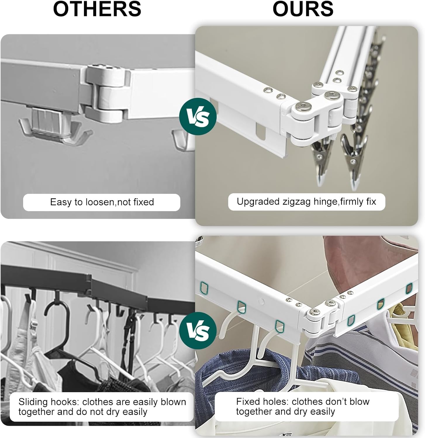 Hoimpro Clothes Drying Rack Retractable Wall Mounted, Tri-Fold Space Saving Collapsible Laundry Drying Racks for Hanging Clothes with 15 Hanging Hole and 20 Removable Clips, White