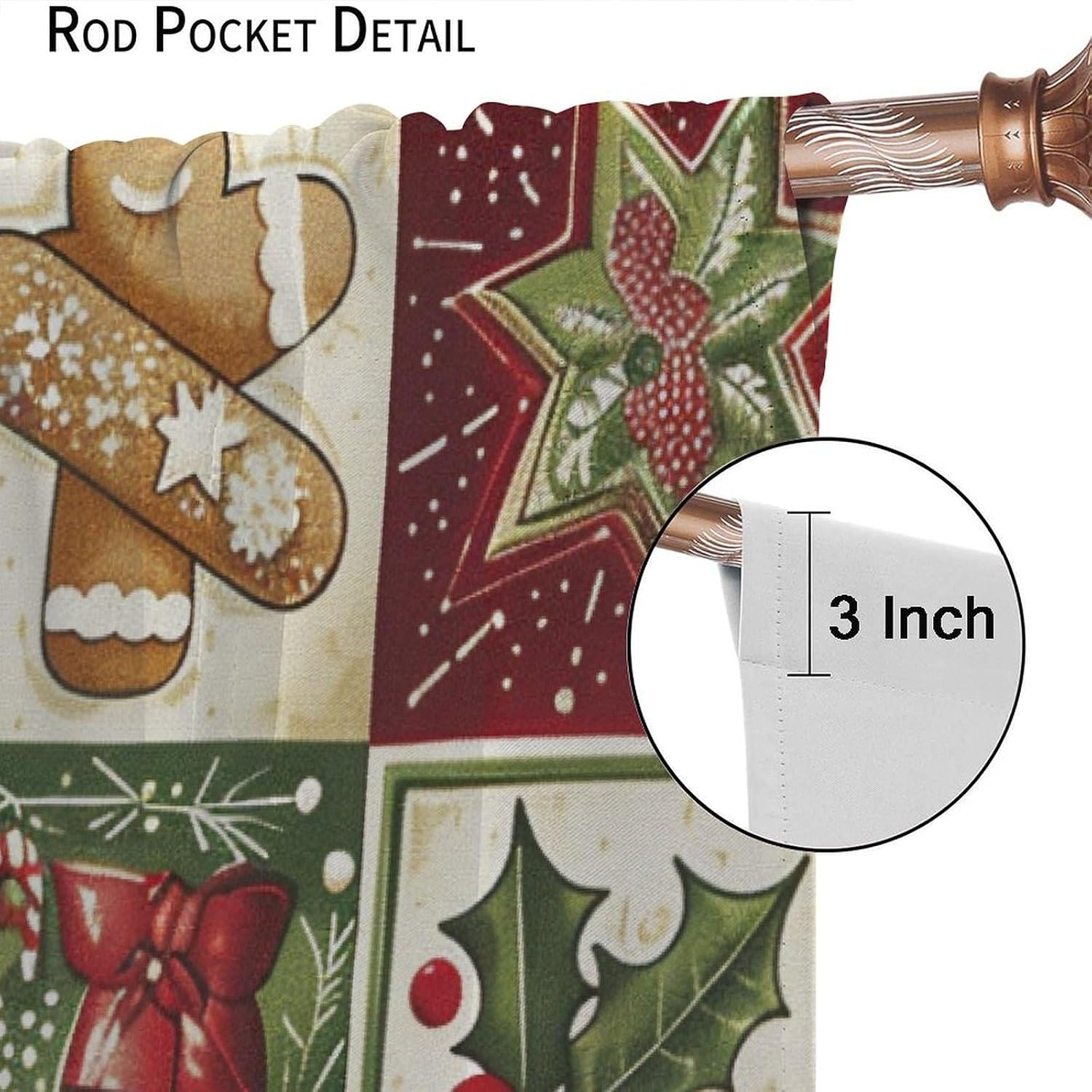 Vintage Christmas Pattern Blackout Curtains for Bedroom/Living Room, Classic Gingerbread Man Curtains Rod Pocket Thermal Insulated Window Drapes, 2 Panels/Each 21" W x 54" L