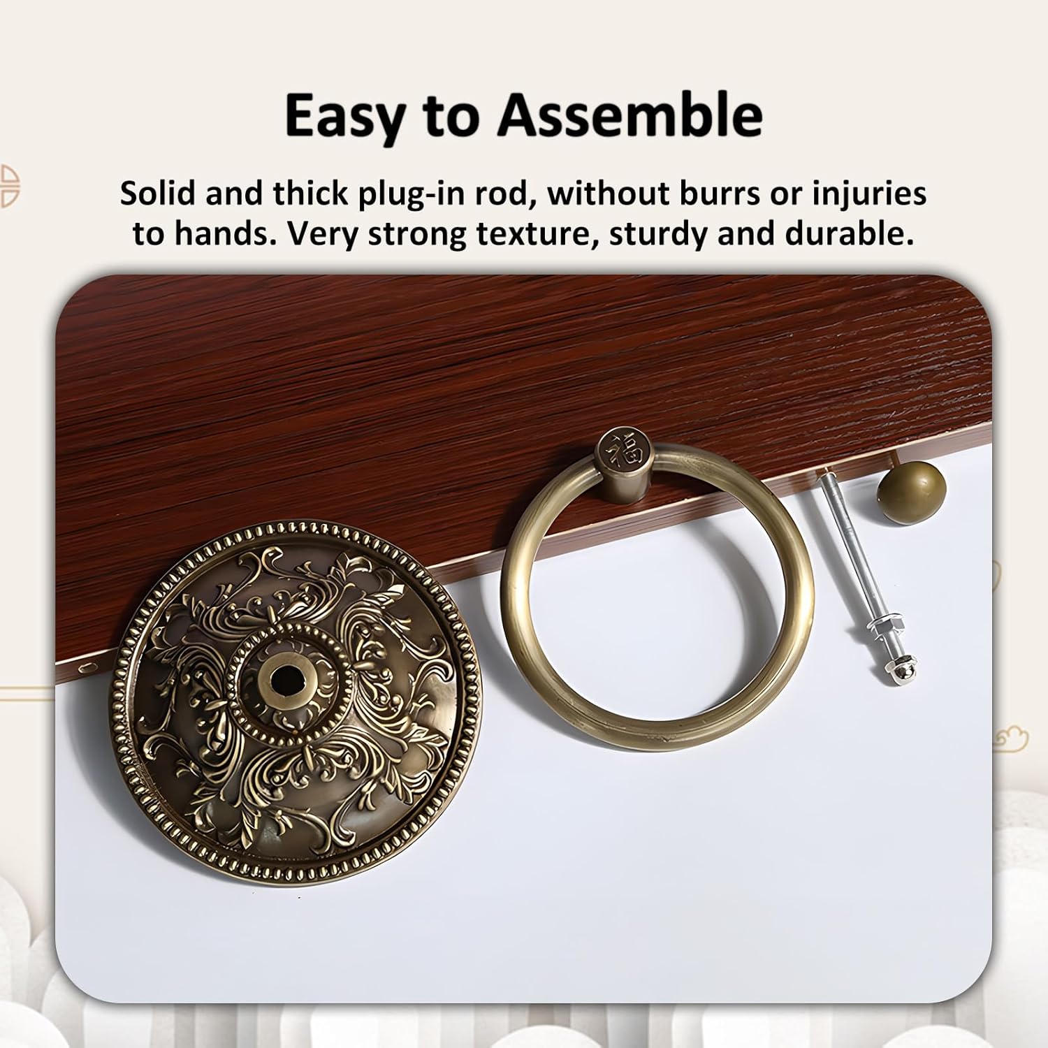 Door Knocker Decoration Brass Door Knockers, Antique Door Knocker and Front Door Ring Pull Handle, Easy to Assemble(Gold1,19.5cm/7.67in)