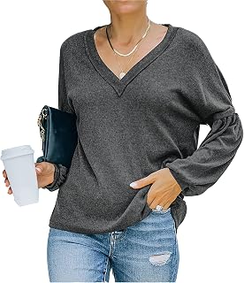Nileco Sexy Off Shoulder Sweatshirt Ladies Loose Shirt,Women V Neck Pullover,Cozy Casual Tops Fall Long Sleeve Jumper Simple Style
