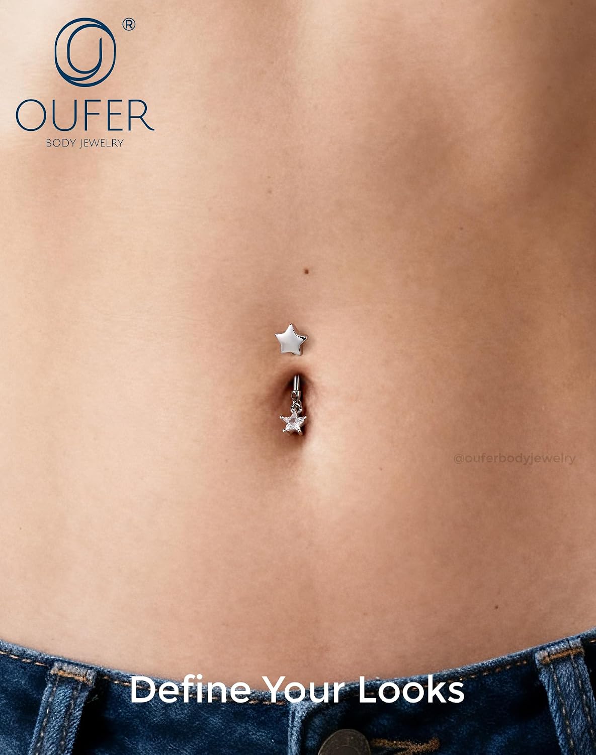 OUFER 14G Dangle Belly Button Ring, Silver Navel Piercing Jewelry